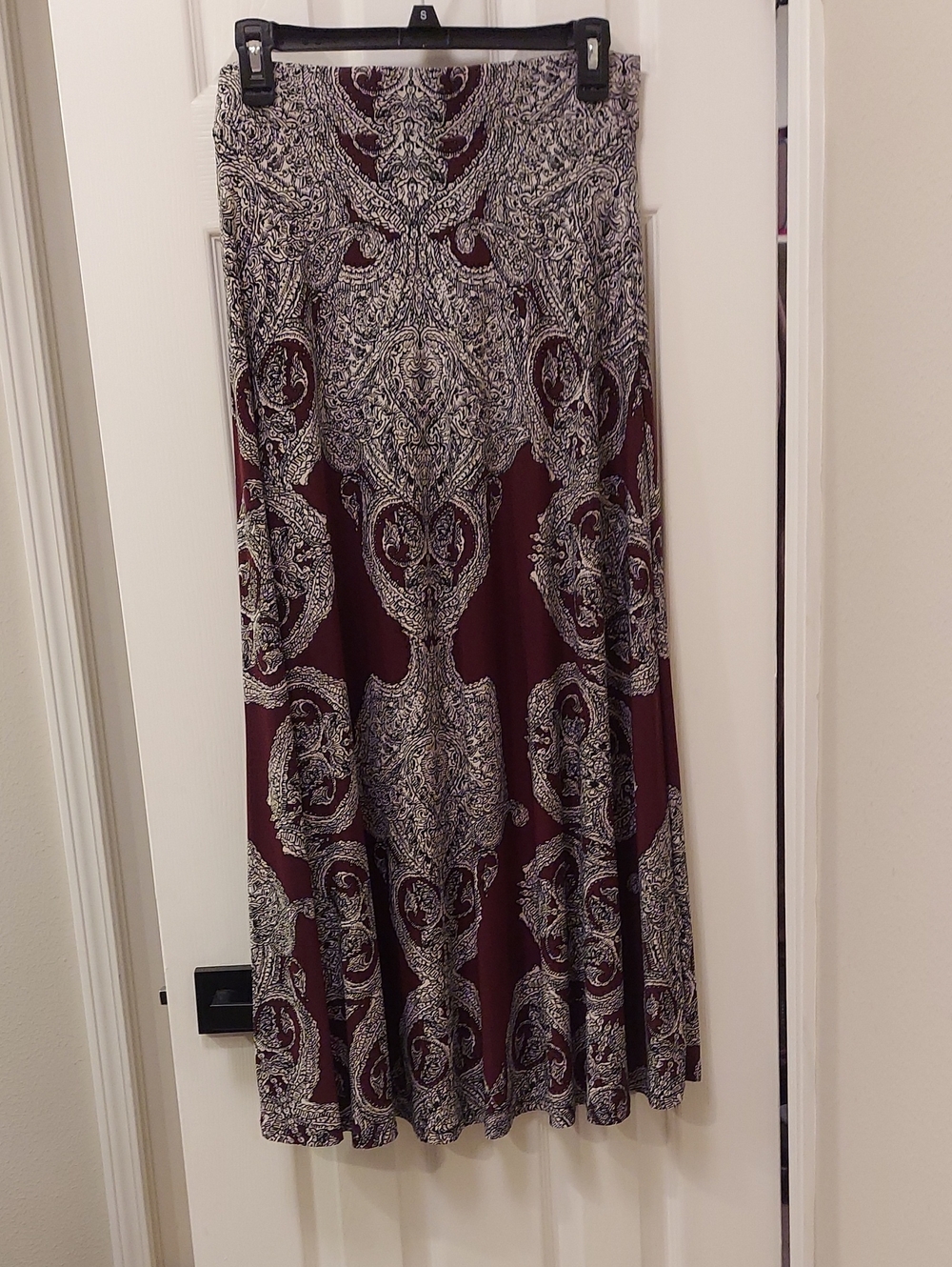 INC International Concepts Burgundy and Cream Paisley Maxi Skirt